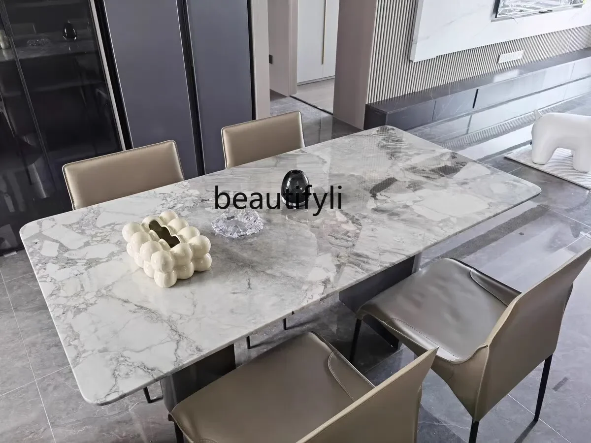 

Pure natural, marble luxury stone dining table Italian minimalist high-end rectangular dining table1184