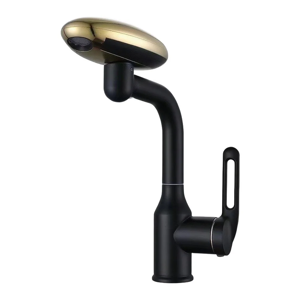 Gunmetal Finish Sink Faucet for Bathroom Use with Rain Waterfall Aerated Stream and Up Spray Outputs and Full Spout Rotation