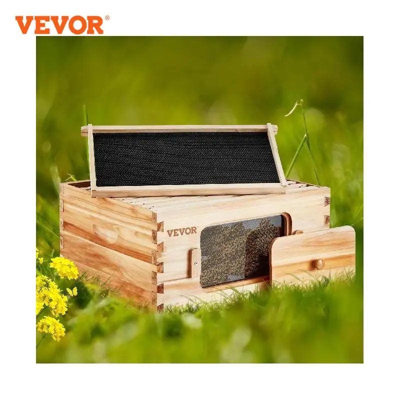 

VEVOR Bee Hive Deep Box Starter Kit 100% Beeswax Coated Natural Cedar Wood Langstroth Beehive Kit Transparent Acrylic