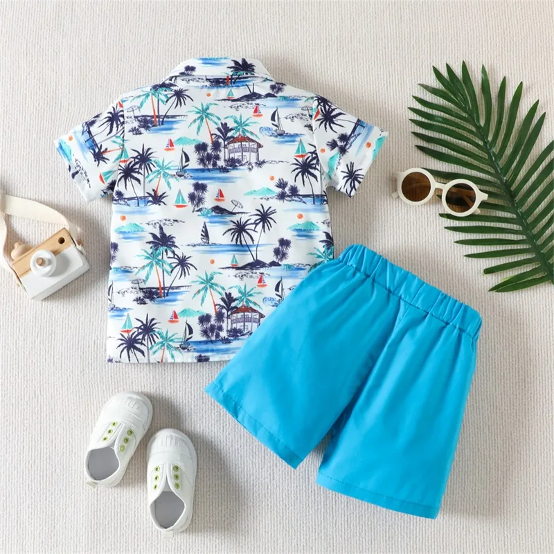 Conjunto de camisa e shorts de manga curta havaiana, roupa para criança bebê menino, roupas de verão, 2 peças