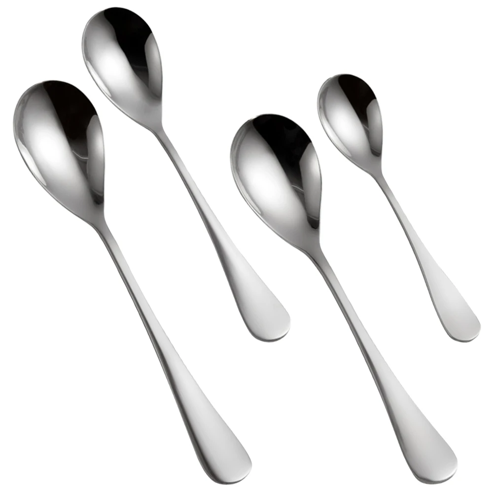 

4pcs Stainless Steel Spoon Set Smooth Surface Easy Cleaning Rust Resistant for Home Kitchen Hotel Canteen Restaurant Use Bright