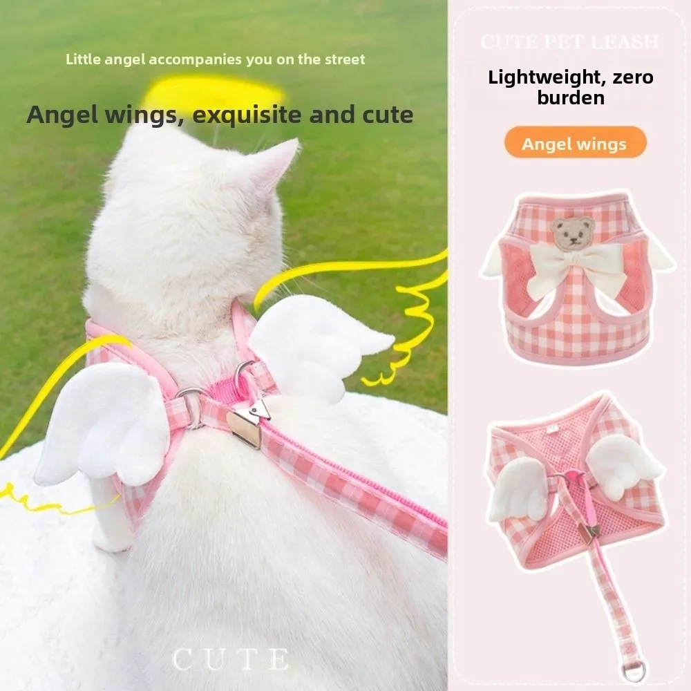 

Cute Adjustable Cat Dog Harness Set Breathable Comfortable Pet Chest Strap with Leash Escape Proof Dog Traction Rope Walking