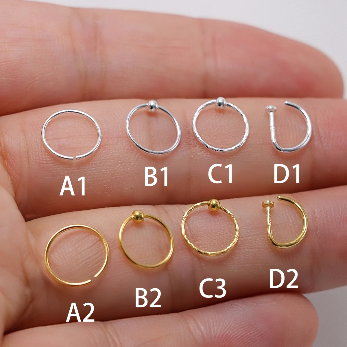 

Кольцо в носу из стерлингового серебра 925 пробы, обруч Huggie Nostril, перегородка, спираль для уха, хряща, ювелирные изделия для пирсинга, 6 шт./упак.