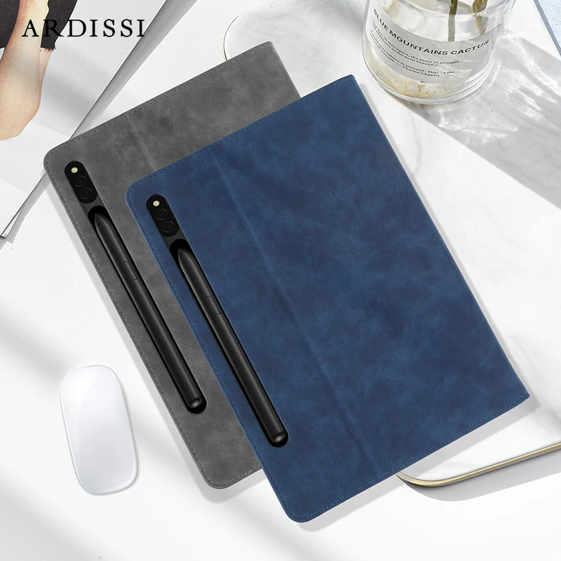 ARDISSI Tablet Stand Case for Samsung Galaxy Tab S8 Plus S7 FE Book Folio Cover Microfiber PU Leather Flip Sleeve Non-magnetic