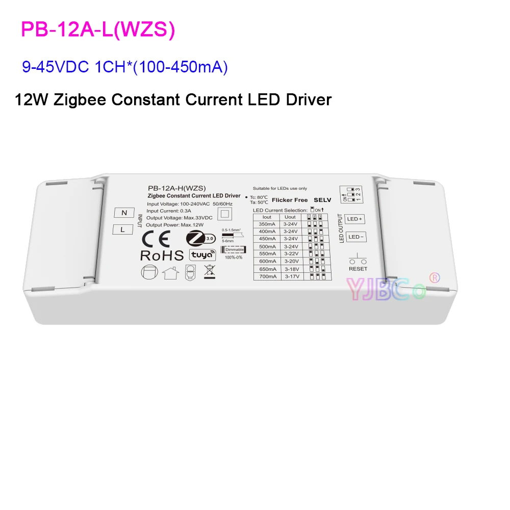 Imagem -03 - Motorista de Led de Corrente Constante Skydance-zigbee 3.0 Controlador cc Tuya Ac110v220v para 3-24vdc 1ch *350700ma 12w 945vdc 100-450ma