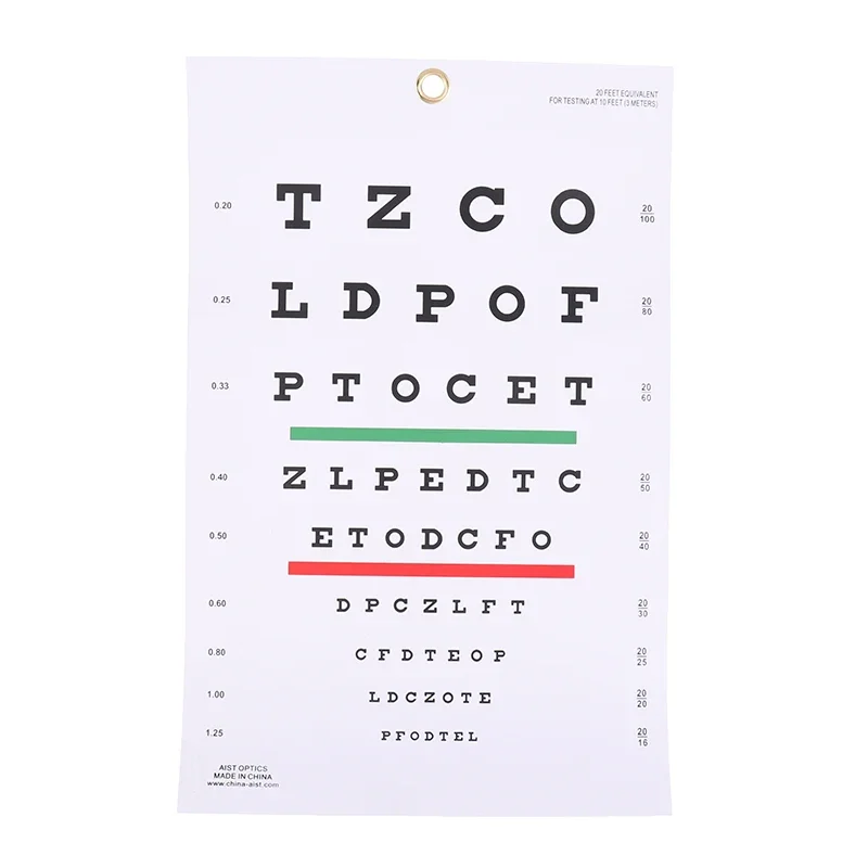 Grafico oculare Snellen in PVC 20 piedi Grafici per test oculari a bassa visione per la scuola materna Strumento per l'esame oculare 22 x 10,8 pollici con punto stick Occluder