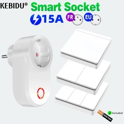 Smart Light Switch Wireless Remote Control Wall Switch Electric Socket EU FR Universal Plug 220v 15A Electrical Outlets LED