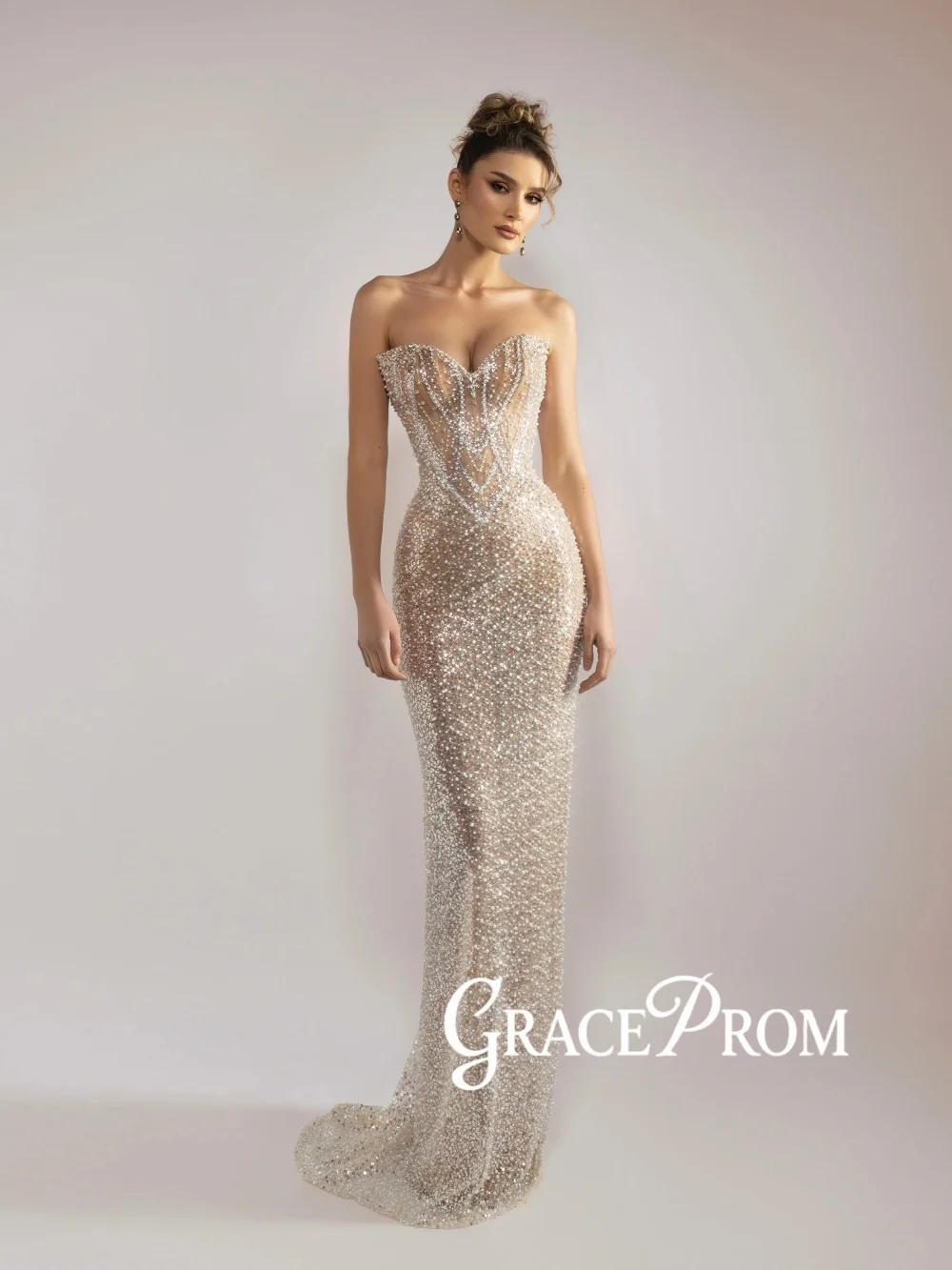 

New Luxurious Beads Pearls Evening Dress Romantic Sweetheart Neck Wedding Party Gown Customized Elegant Long Red Carpet Gowns