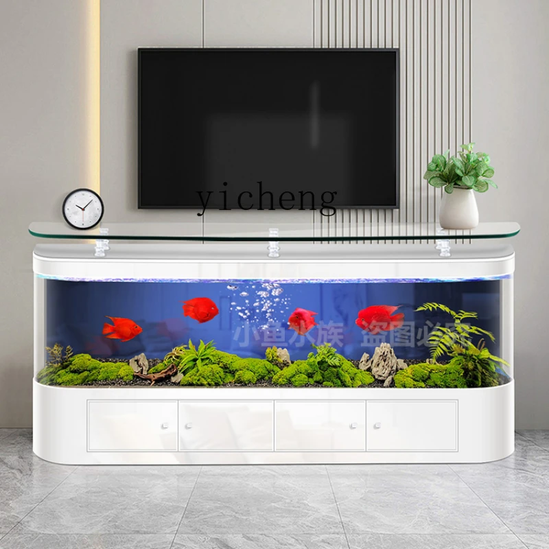 ZF TV cabinet fish tank forming arc aquarium living room household medium and large