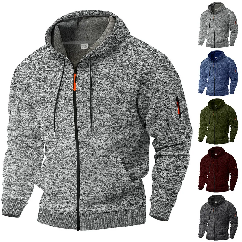 American heavyweight velvet men's retro cationic tooling pocket hooded zipper trendy sports sweater men