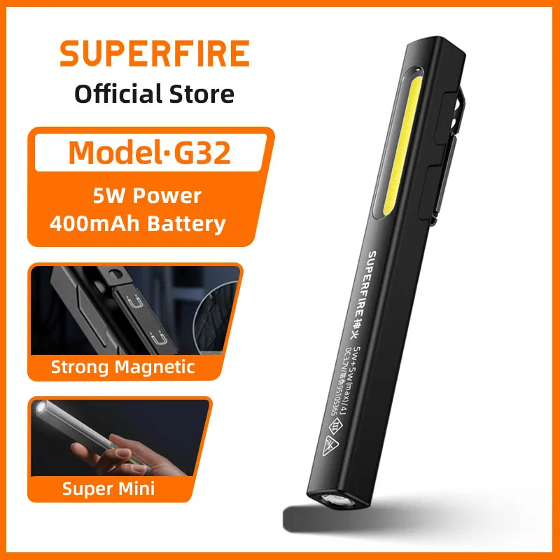 【セール中】SUPERFIRE G32 ペンライト サイドライト & 無段階調光トーチ付き、ミニポケット LED 懐中電灯 I キャンプ車修理緊急用