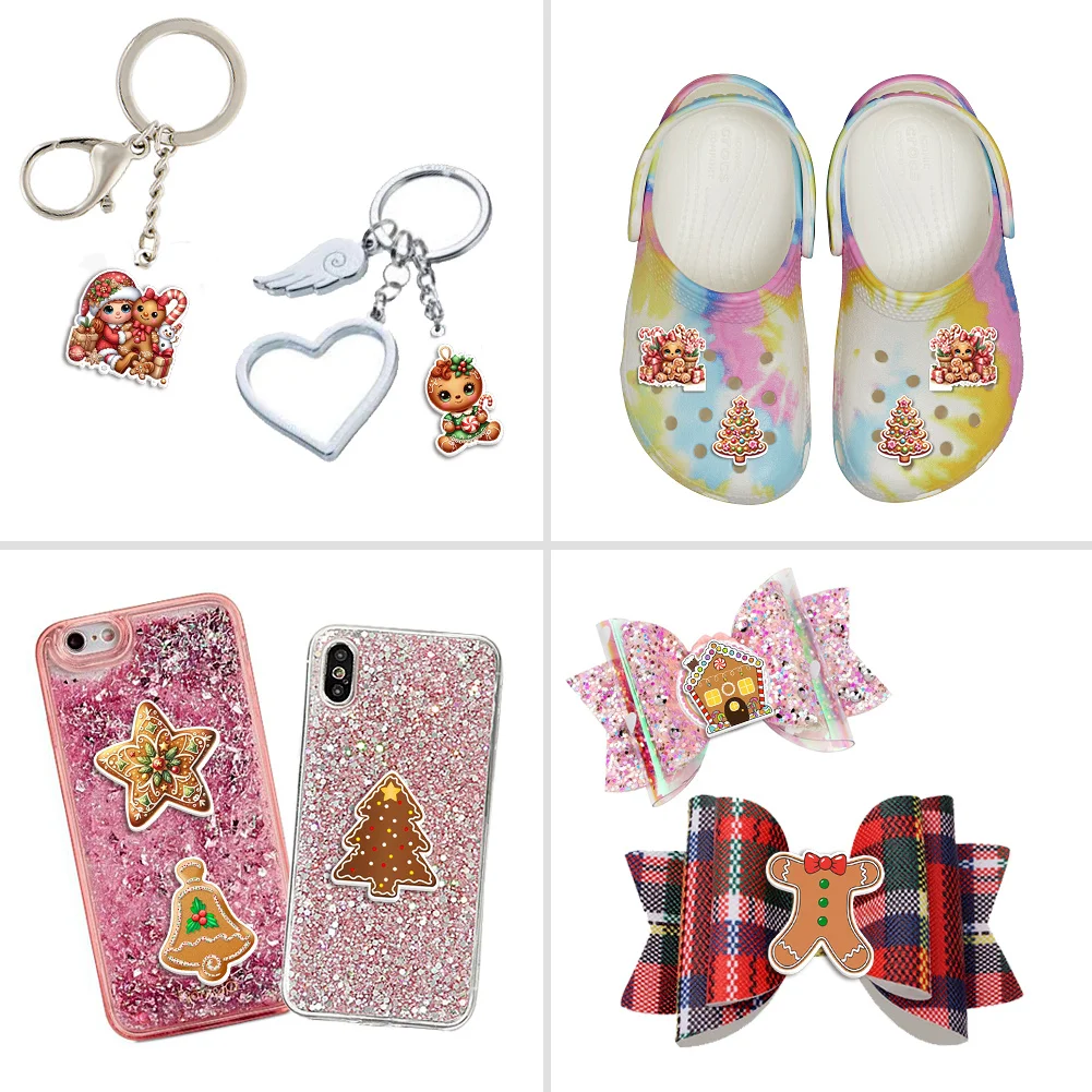 عيد الميلاد تصميم شجرة عيد الميلاد الزنجبيل رجل الراتنج مستو شفاف بريق الاكريليك فلاتباك لشارة القوس المفاتيح الديكور