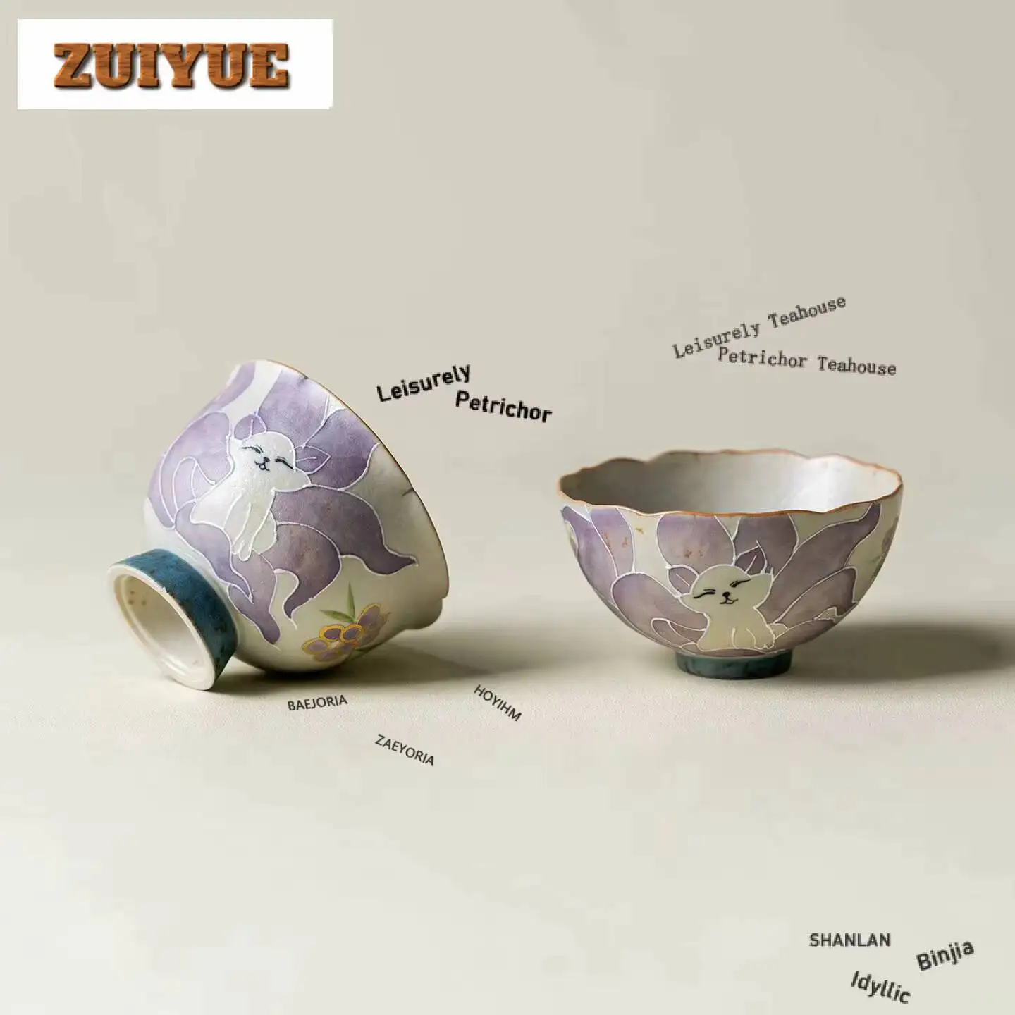 2pc/set Hand Painted Nine-tailed Fox Teacup Elegant Tea Bowl Jug Tea-tasting Personal Cup Chazhan Master Cups Chinese Tea Set