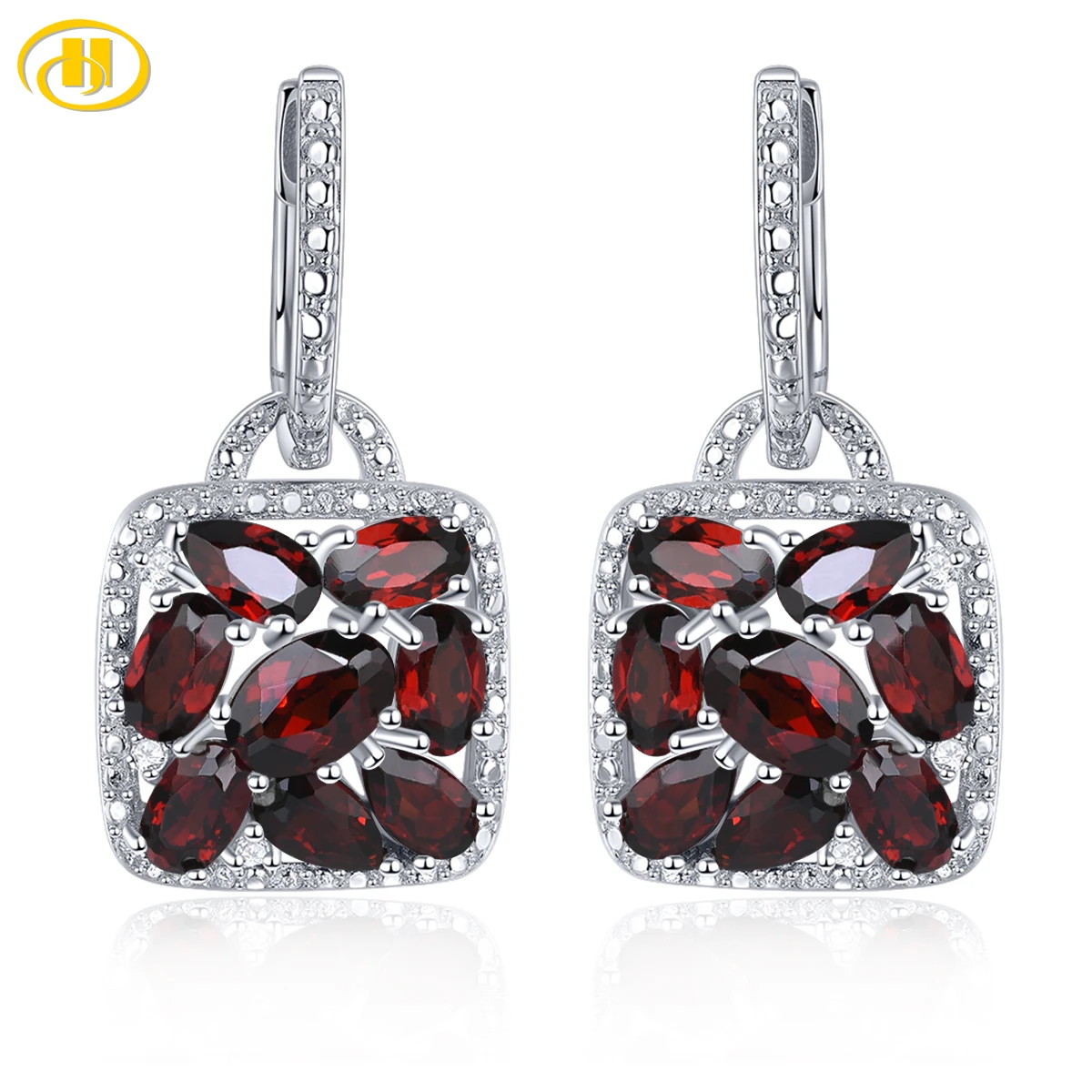 Natural Red Garnet Solid Sterling Silver Drop Earring 5.7 Carat Genuine Birthstone S925 Rhodium Women Classic Fine Jewelry Gifts