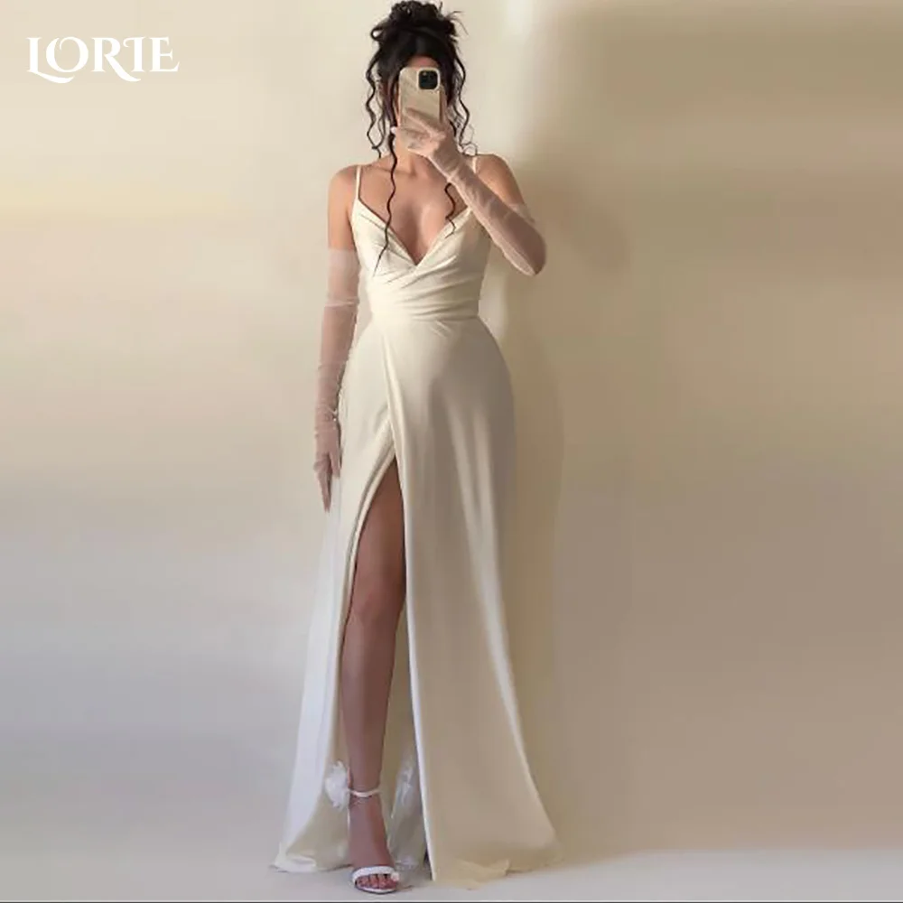 

LORIE Spagetti Straps Wedding Dress Elegant V Neck Bobycon Mermaid Bride Gown Customized Bride Dress vestidos de novia No Glove
