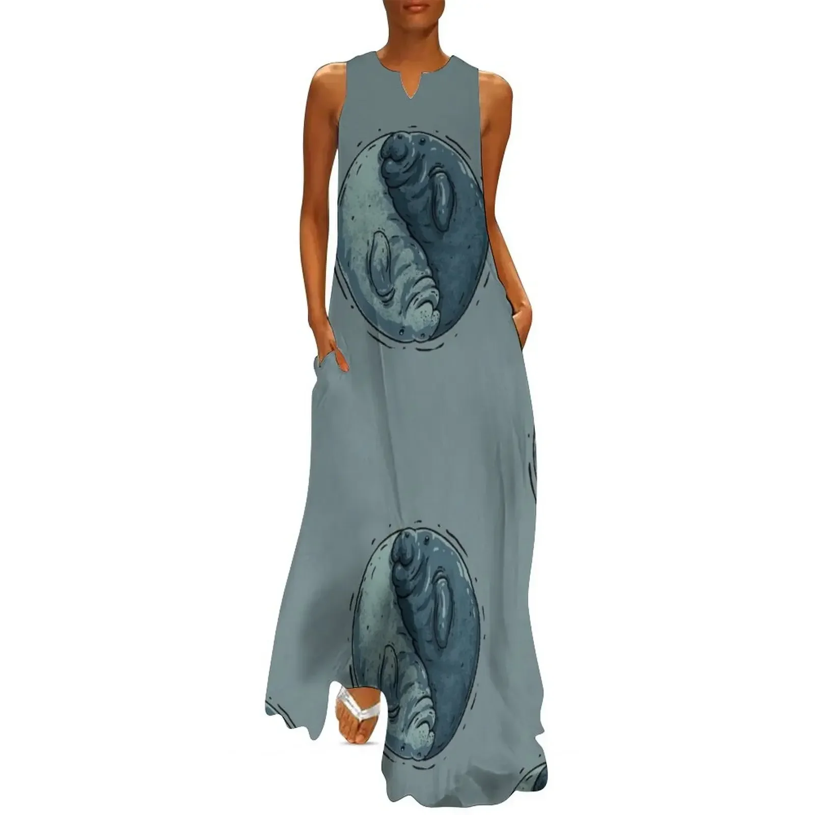 

Manatee Yin and Yang Dugong Manatee County Long Dress Long dress woman dress korean style Casual dresses