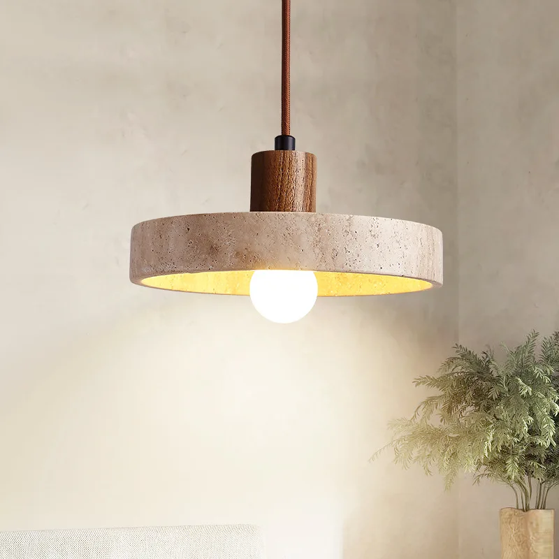 Modern Stone Pendant Light E27 Bulb Travertine Hanging Fixture Suspension Lamp for Kitchen Living Dining Room Bedroom Bedside