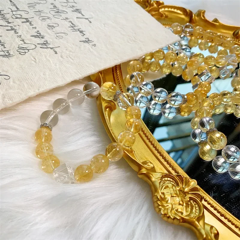 Natural citrine bracelet DIY niche design citrine bracelet high-end sugar cube white crystal bracelet wholesale