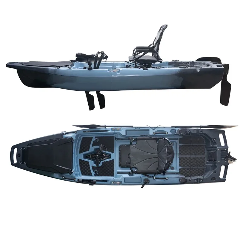 Modular 9FT Solo Pedal Kayak HDPE Hull Canoe for Touring Lake Fishing Durable Anti-Collision Aluminum Seat Custom Option