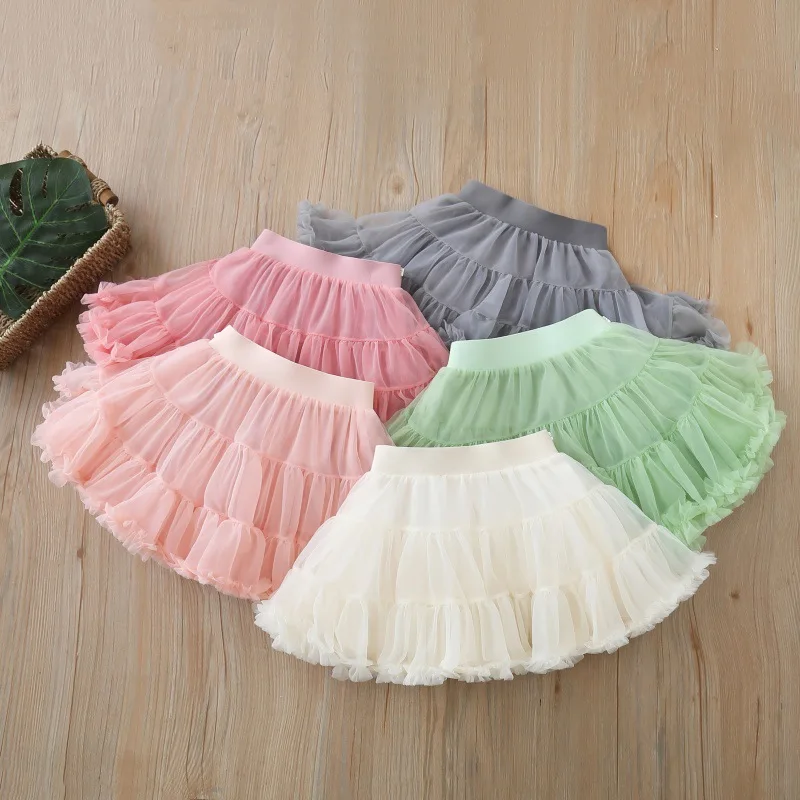 

Autumn Girl Fashion Tulle Skirt Princess Ruffled Mesh Skirt Kids Pastel Gradient Fluffy Skirt Children Party Dance Skirts