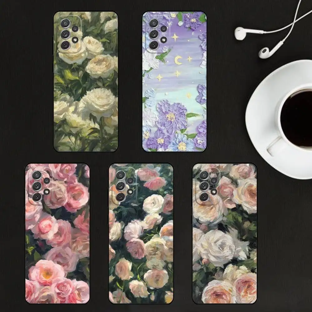 

Oil Painting Flower Phone Case For Samsung S25,S24,S21,S22,S23,S30,Ultra,S20,Plus,Soft Black Shell
