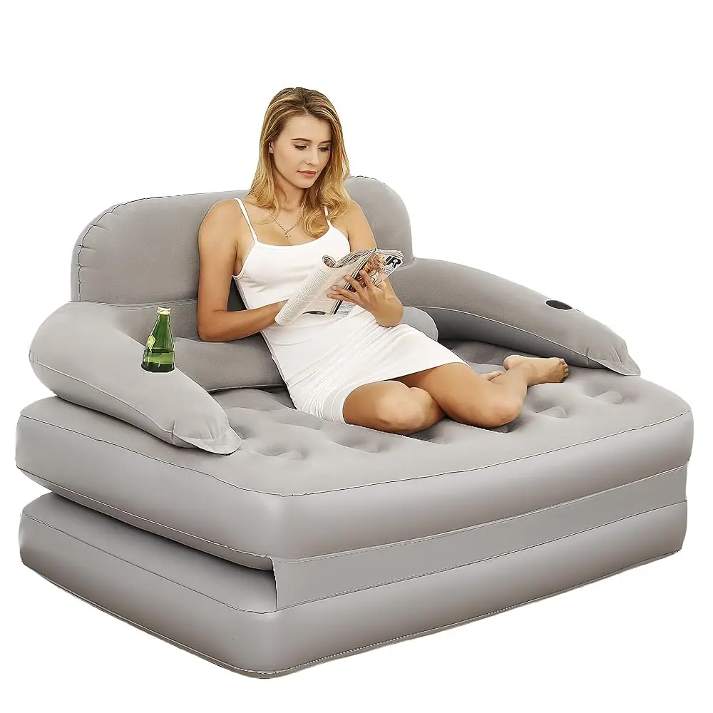 

Inflatable Chair Air Couch With Air Pump, Camping Air Mattr Blow Up Inflatable Sofa Bed With Backrest, Multi-Mode Use, Easy To