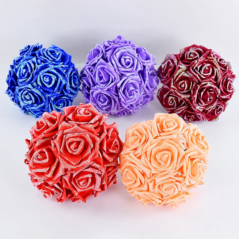 Artificial Rose Flowers Bouquets Glitter Rose Home Decor Wedding Bride Party Decorations Photo Props Cosplay Tools Fake Bouquets