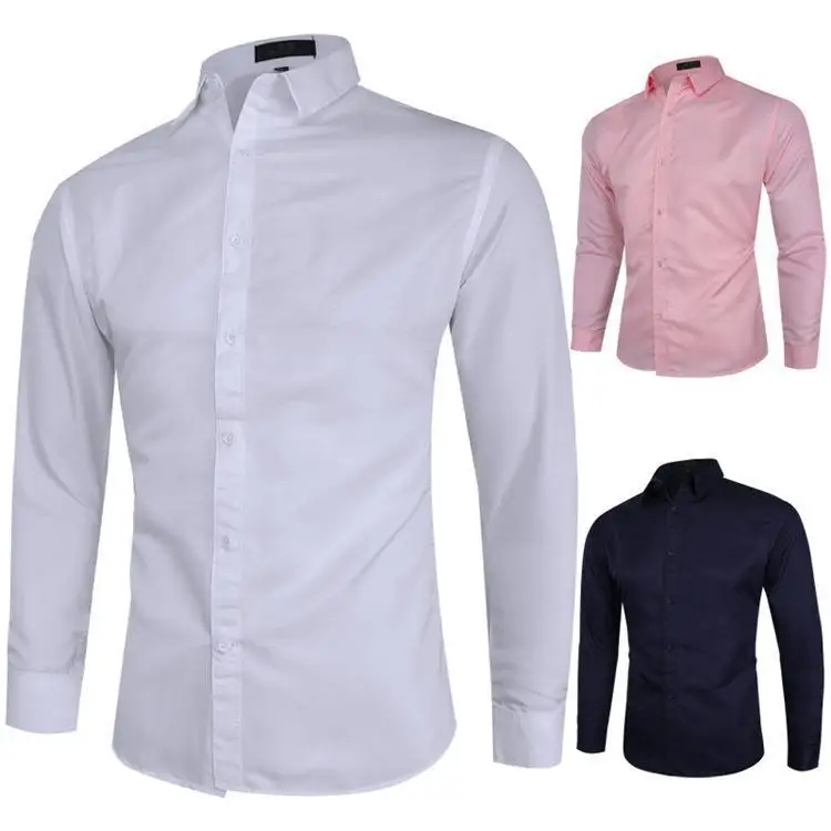 Large Mens Long Swedish Shirt Button down Collar Non Iron Treatment Long Sleeve Pure Color Versatile Inner Wear Casual Shirt view 2