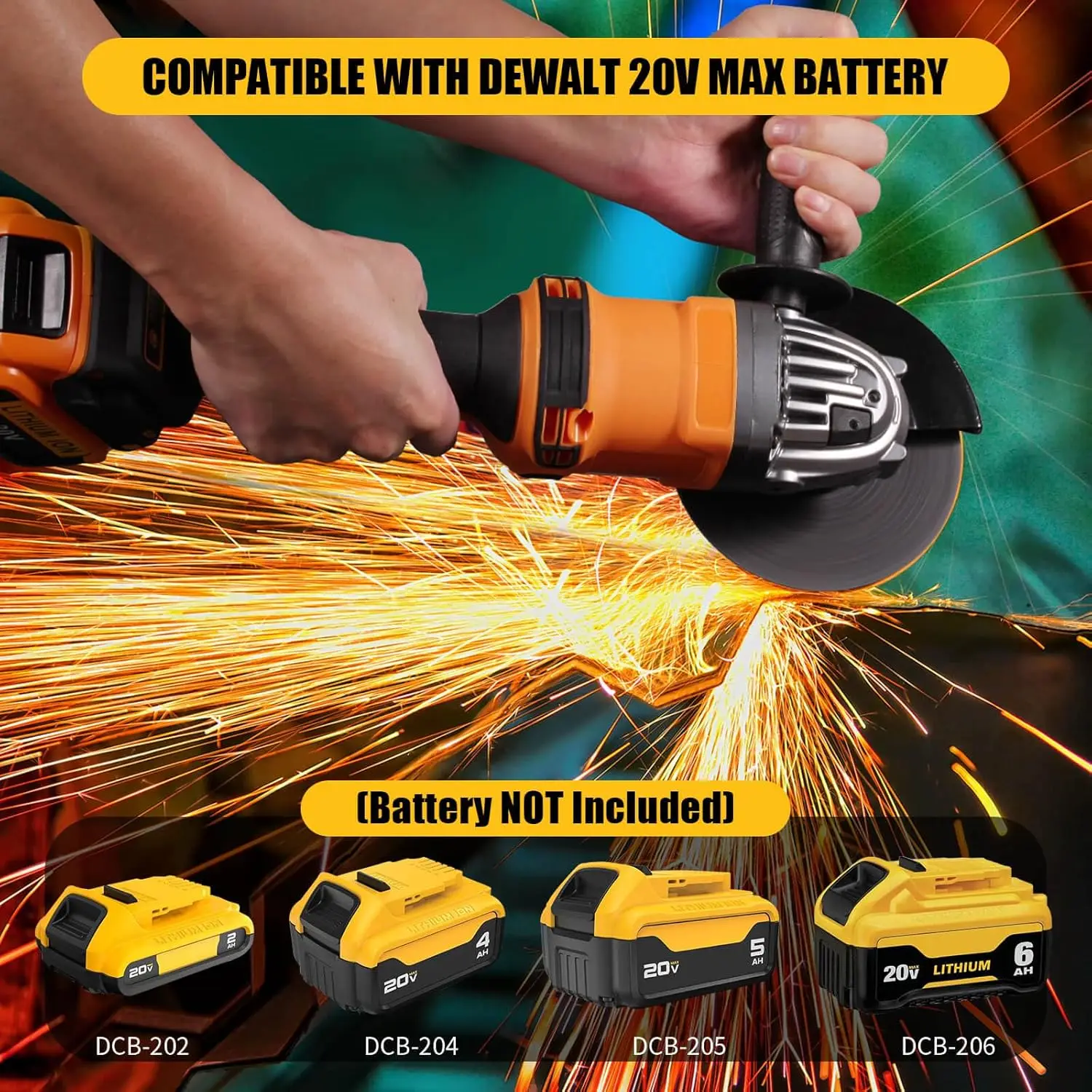 Cordless Angle Grinder Compatible with DeWalt 20V Max Battery, 4-1/2-Inch,1000RPM Brushless Motor with Cutting/Polishing Wheel D