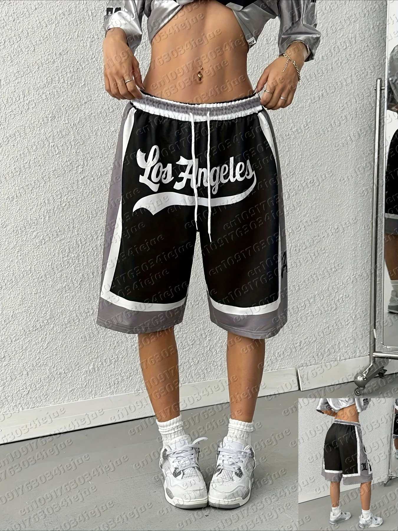 Sommer-Kinder-Y2K-Shorts mit Buchstabendruck und Kordelzug für lässiges Pendeln und Street-Style, Retro-Basketball-Shorts, schnelltrocknende Shorts – Detail 4