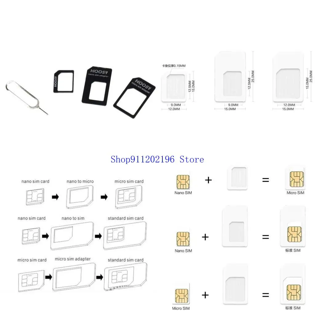 

P82A 4 In 1 Card Adapter Kits with Card Pin Standard Micro Tray to for Nano S