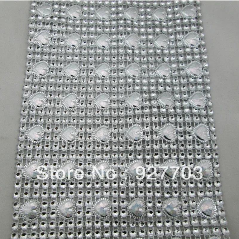 1yard Silver AB Heart Rhinestone Crystal Diamond Mesh Wrap Roll Ribbon