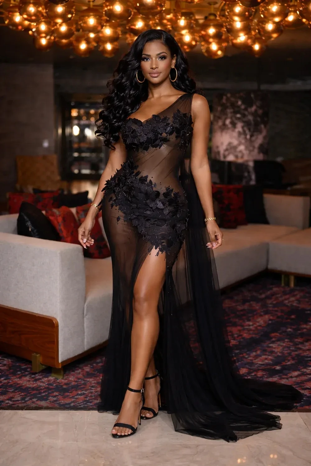 See Through Long Prom Dresses For Black Girls Slit Floral Beaded South African Evening Gowns Birthday Party Robe Customized