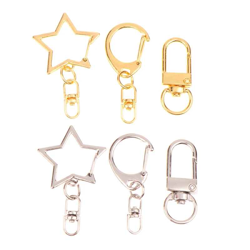 10Pcs Star Pentagram D-shaped Hollow Key Chain Rings Keychain DIY Accessories Lobster Clasp Keyring Jewelry Making Findings