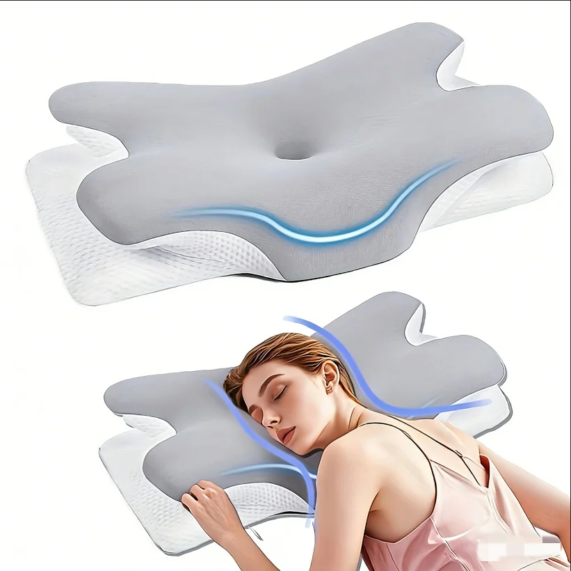 

[Breathable Support] Ergonomic Neck Pillow | Breathable | Cervical Support, Design | Back & Side Sleepers | Parents & Elderly