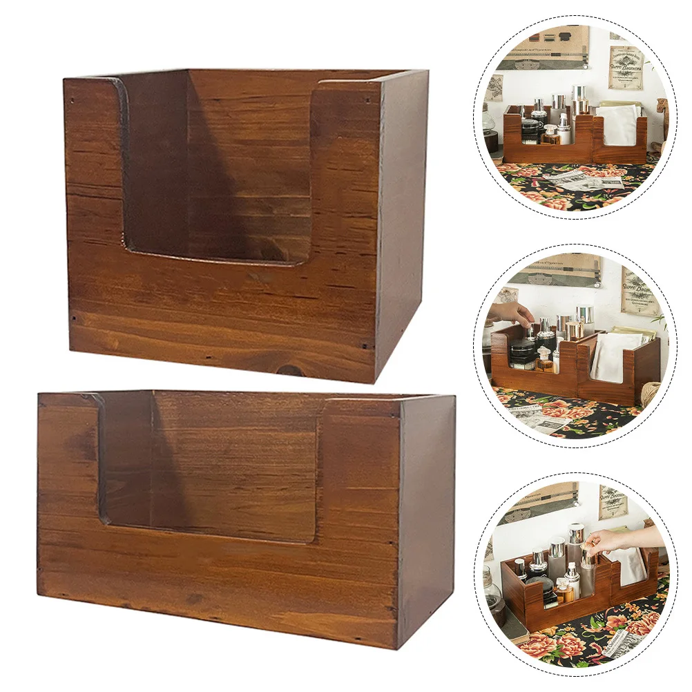

2pcs Wooden Storage Box Desktop Organizer For Desk Sundries Makeup Craft Office Home Bathroom Tabletop Small Wood