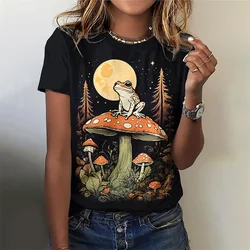 3D Printed Funny Mushroom T-Shirt For Women Plant Pattern Tees Summer Casual O-Neck Tops Short Sleeves Loose T Shirts Streetwear