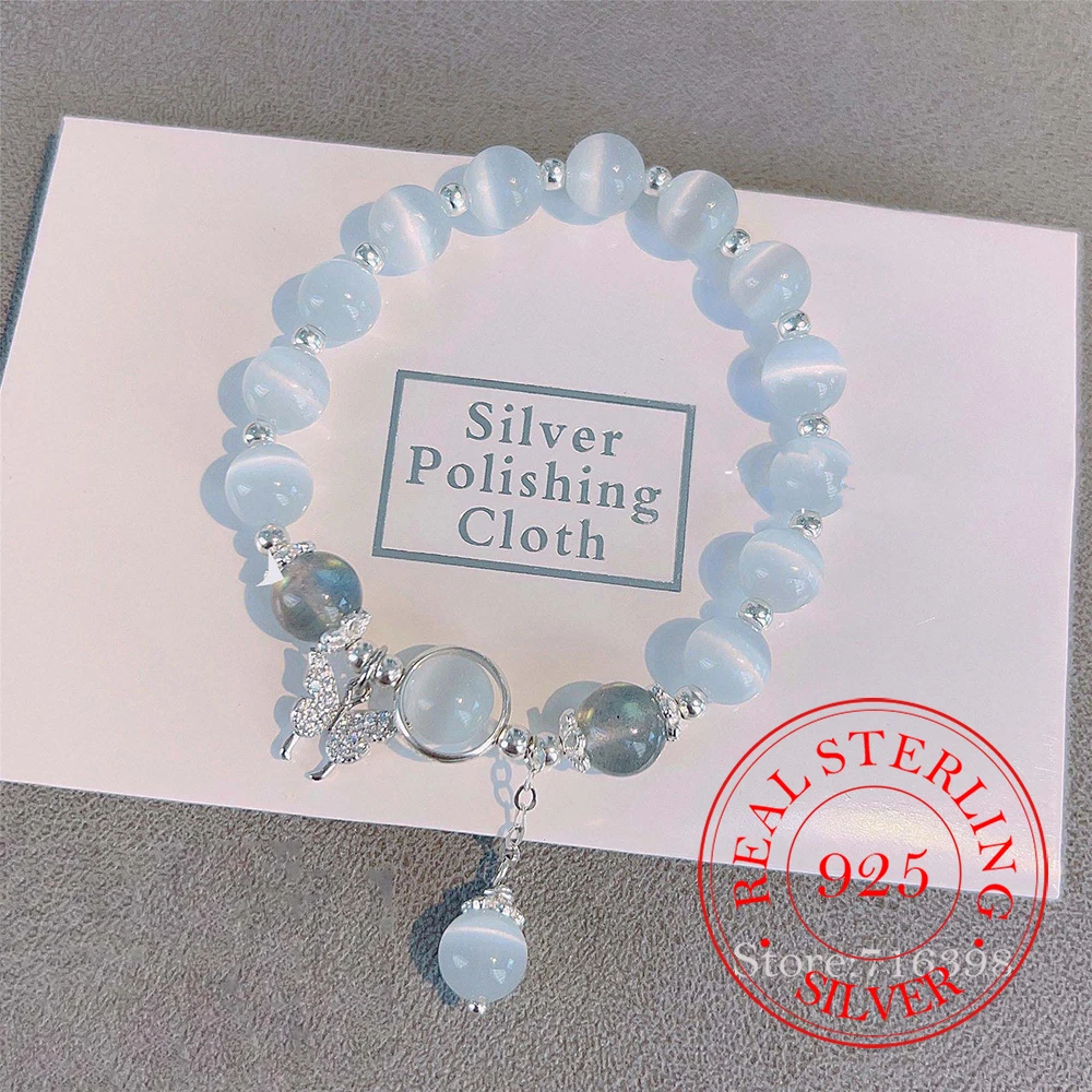 925 Sterling Silver Jewelry Cat's Eye Crystal Butterfly Beads Ball Charm Bracelets for Women Homme Wedding Party Jewelry Gift