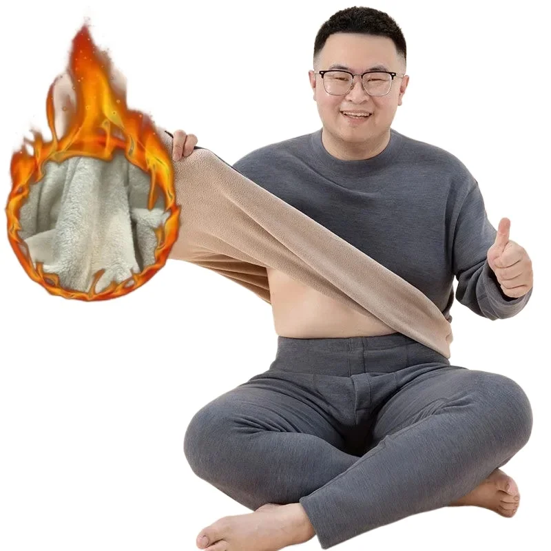 

Winter Large Size Men's Thermal Underwear Set Thickened Lamb Fleece Long Johns Underwear Warm Clothing Elastic 2-piece Set