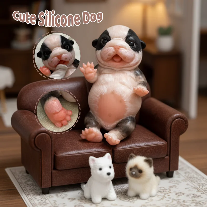 17cm Mini Silicone Dog Doll Can Open Mouth 3D Painted Soft Touch