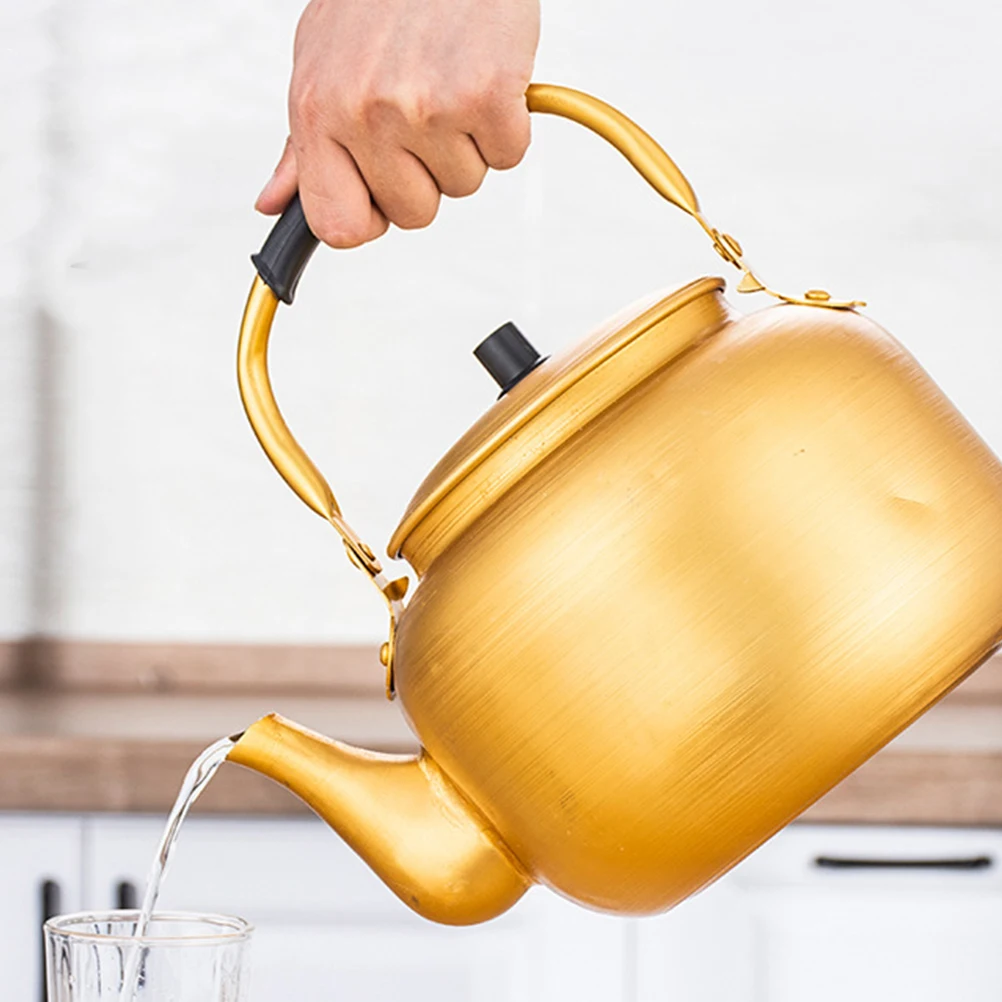 

Aluminum Water Kettle 0.75L Small Yellow Kitchen Boiler Pot for Tea Making Warming Stovetop Kitchen Boiler