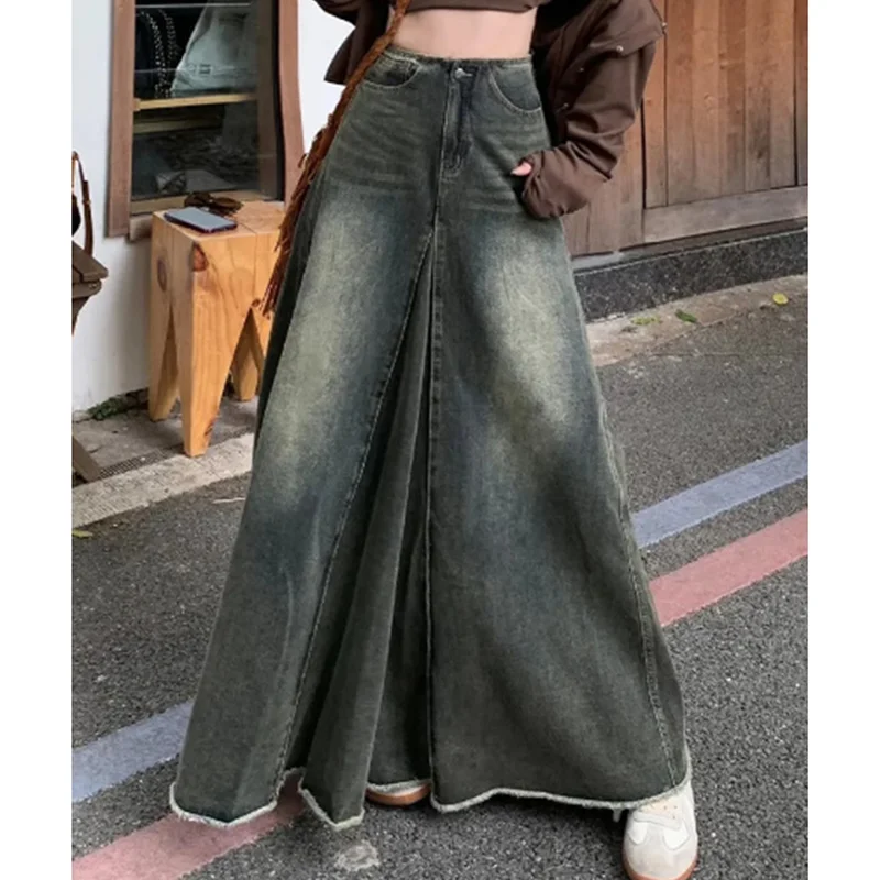 American Denim Skirt Women Street Vintage A Line High Waisted Skirt Slim Harajuku Y2K Casual Drop Skirt Classic Simple