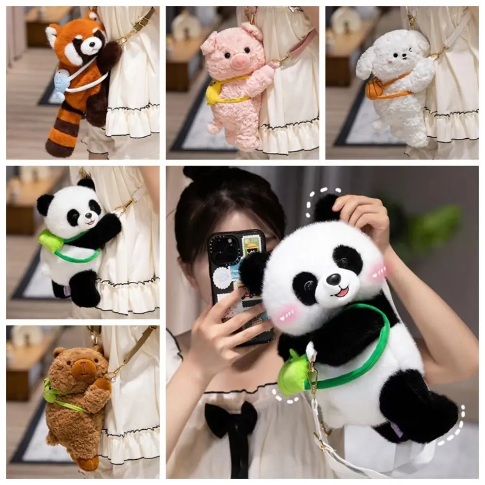 

Casual Pig Plush Panda Backpack Dog Fur Animals Raccoon Bag Kawaii Creative Capybara Crossbody Bag Zoo Gift