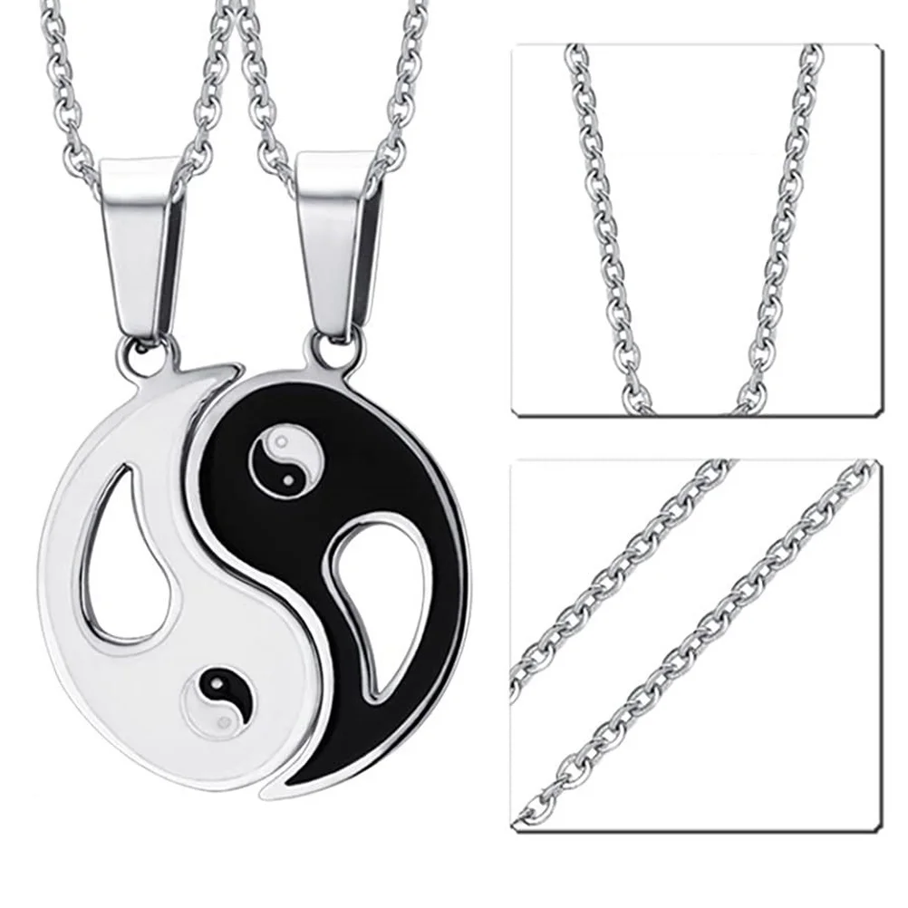 Tai Chi Yin Yang Necklace Gifts for Couples All 1 Goods 2 Chain Rings Sister Charm Friendship