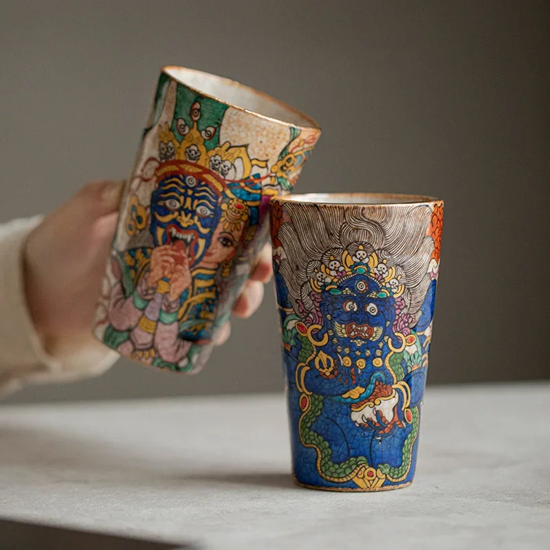 Hand-painted Thangka Big Black Sky Firewood Burning Rock Mine Master-Cup, Special Coke Cup Ceramic