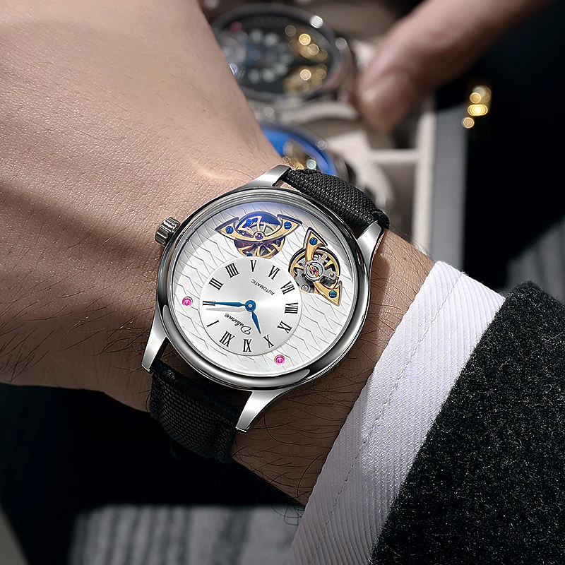 

Dulunwe Automatic Mechanical Watch for Men Leather Strap Waterproof Tourbillon Watches Mens Relogio Masculino