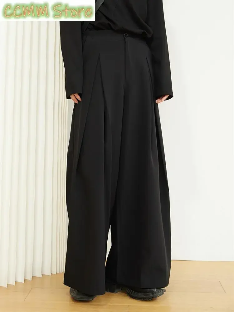 

High Waist Black Pleated Long Wide Leg Casual Pants New Loose Fit Trousers Women Fashion Tide Spring Autumn