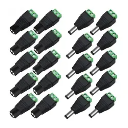 10 pares de conectores de alimentación de 12 V CC de 5,5 mm x 2,1 mm, (10 x macho + 10 x hembra) Adaptador de barril de enchufe de alimentación, conector de alimentación de CC