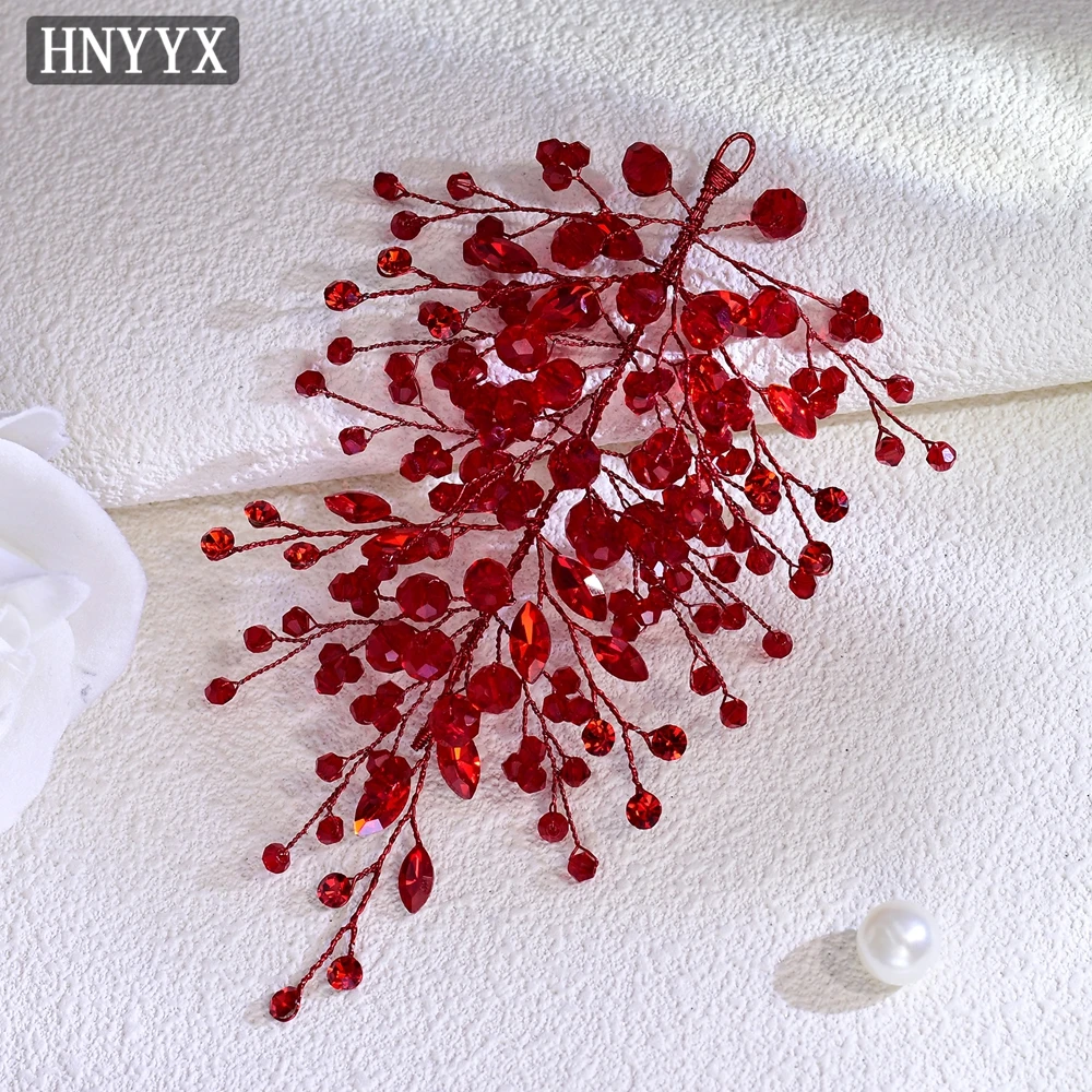 

HNYYX 4 Color Rhinestone Hair Accessories Luxury Red Wedding Headpiece Retro Bridal Headdress Accessories Women's Hairband A235