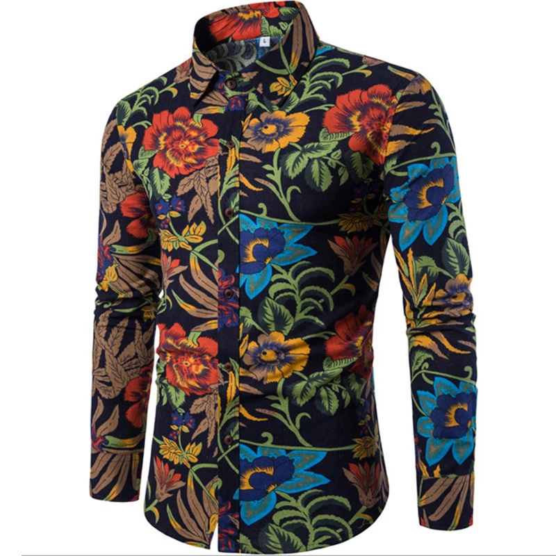 New Autumn Shirts For Men 3D Baroque Long Sleeve Luxury Social Shirt Lapel Oversized Tops Tees Shirts Homme Autumn Clothing 2024